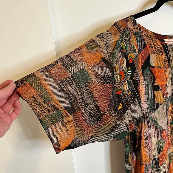 Stephen Burrows Vintage Multicolor Chiffon Shift Dress Short Sleeve Rare 70s, 8 - Picture 11 of 17